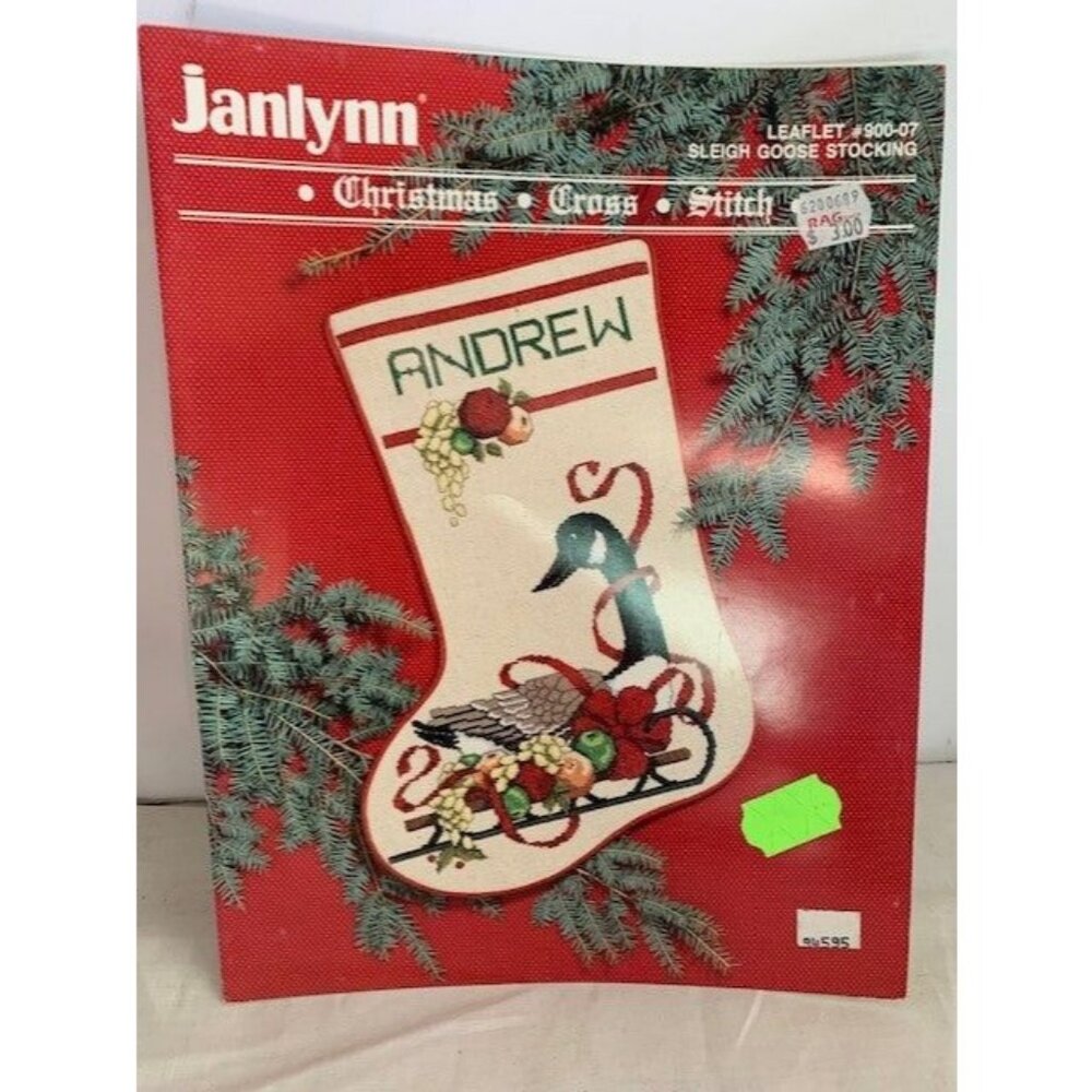 Janlynn Christmas Cross Stitch Leaflet Sleigh Goose Stocking 900-07